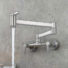 (Brushed Nickle) Brass Wall-Mounted Pot Filler Faucet with Foldable Swing Arm - Dual Handle Gold Kitchen Tap