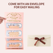 HOMANGA Birthday Money Envelope for Cash Gifts, Surprise Cash Envelope for Wife Women Kids, Birthday Gift Card for Women Girls, Pink Rose Gold Money