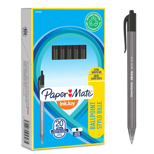 Paper Mate Paper Mate InkJoy 100RT Retractable Ballpoint Pens | Medium Point (1.0mm) | Black | 20 Count