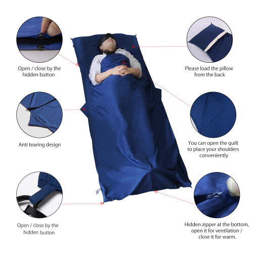 MYCARBON Travel Sleeping Bag Liner (Cotton, Blue) 2