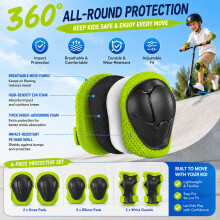 Kids Knee and Elbow Pads, 6Pcs Knee Pads Wrist Guards Elbow Pads for Children, Outdoor Sports Protective Gear Set for Scooter Skateboard Cycling, Bre