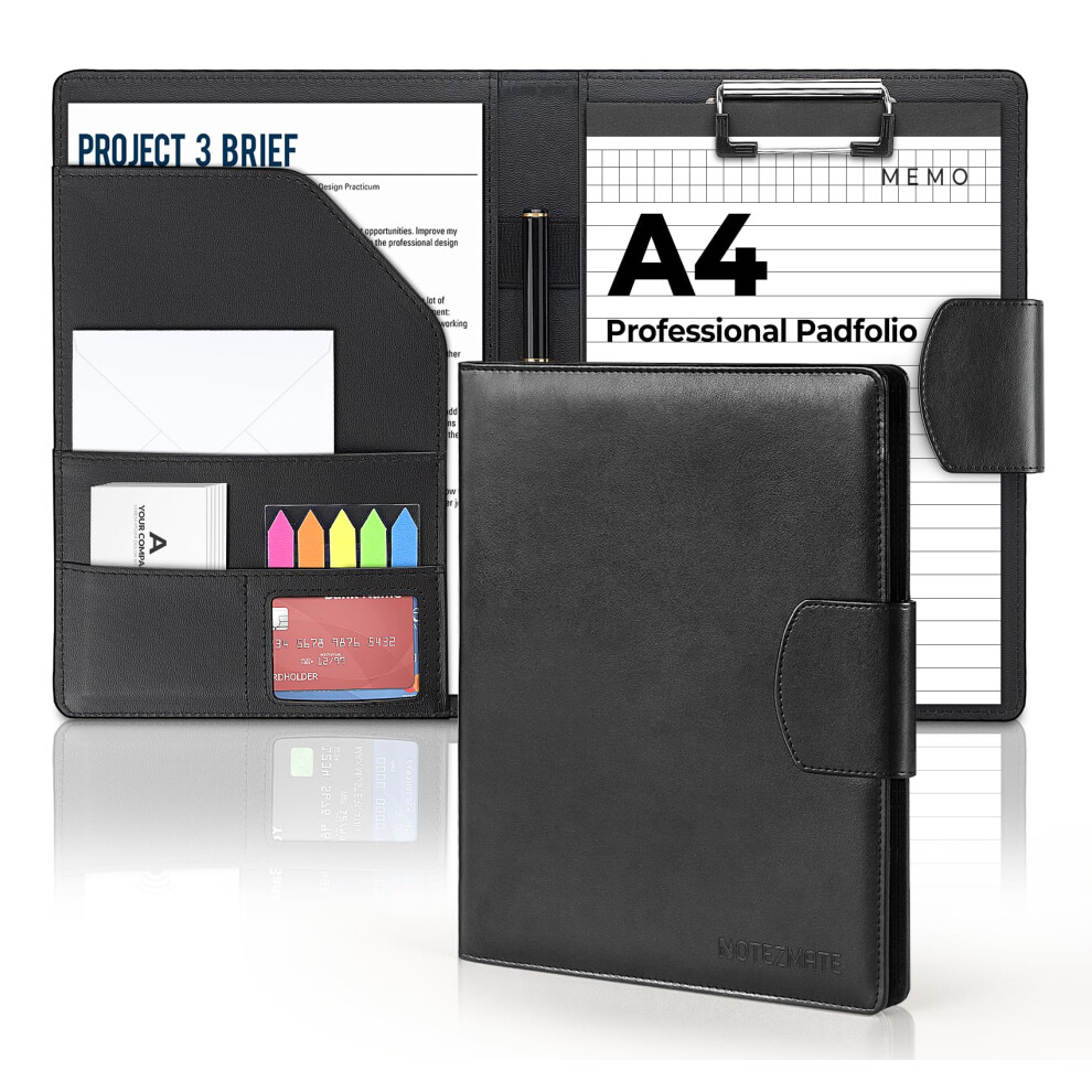 Photos - Binder Clip NOTEZMATE Portfolio Folder A4,Faux Leather Conference Folder with Magnetic Closure,Black Fold Over Business Organiser,Clipbo