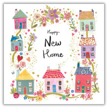 New Home Congratulations Card - Houses and Flowers - Contemporary Artistic Design - Special Finishes - Made in the UK - Eco-Friendly