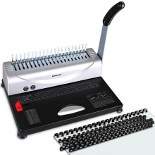MAKEASY Binding Machine, 21-Hole, 450 Sheet, Paper Punch Binder with Starter Kit 100 PCS 3/8'' PVC Comb Bindings, Comb Binding Machine for A4/A5, Sil