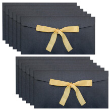 Envelopes for Cash Gifts, 12 Pack Kraft Paper Money Wallets with Ribbon, Pearlescent Invitation Envelopes for Birthday Wedding Party 22x11CM(Black)