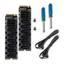 2X M.2 MKEY PCI-E Riser Card M.2 NVME to SATA3.0 PCIE to 6Gpbsx6-Port Expansion Card ASM1166 Support PM Function