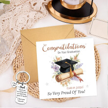 2026 Graduation Greeting Card Set, Including a Greeting Card, Envelope,Wooden Plaque, Keyring and Velvet Pouch. For your children or friends.At unive
