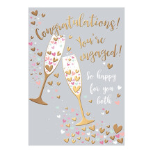 Words and Wishes Open Engagement Congratulations Card - Champagne Toast and Hearts with Gold Foil - Eco-Friendly - Made in the UK