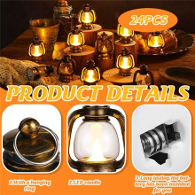 24 Stks Gouden Elektronische Kaars Lantaarn Licht Vlamloze Led Olielamp Kaarslicht Hangende Lantaarn Kerst Home Deco