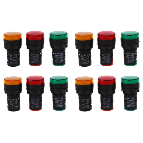 Red, Yellow-Green Light Lamp 22 mm LED  Display Panel AC 220 V 12 Pcs
