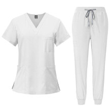 (S, White) Medical Uniform Women and Man Scrubs Set Medical Scrubs Top and Pants