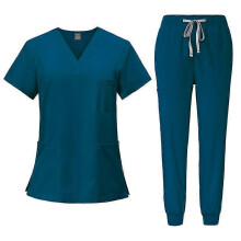 (L, Blue) Medical Uniform Women and Man Scrubs Set Medical Scrubs Top and Pants