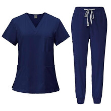 (XL, Navy Blue) Medical Uniform Women and Man Scrubs Set Medical Scrubs Top and Pants