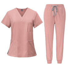 (M, Pink) Medical Uniform Women and Man Scrubs Set Medical Scrubs Top and Pants