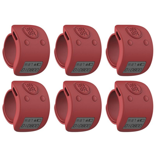 6X  Digital LCD Electronic Finger Ring Hand Tally Counter 6 Digit Rechargeable Counters Clicker-Red