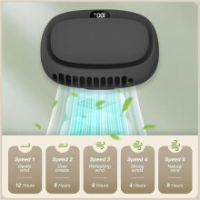 Tragbarer Nackenventilator, USB-aufladbar, 5 Geschwindigkeitsstufen, freihändig bedienbar, Schwarz