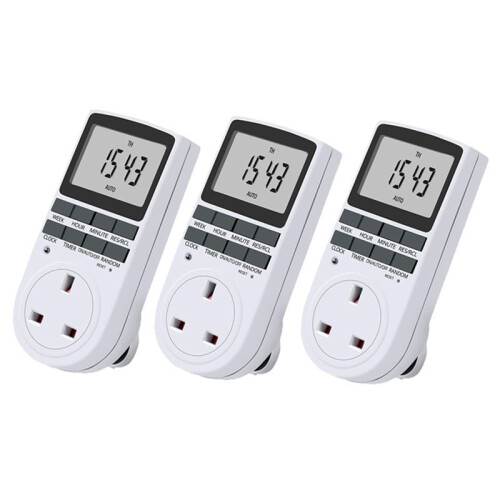 3X Uk Plug Digital Timer Plug Socket, Electrical Programmable Plug in Timer  for Light, B and More, 13A/2900W Max