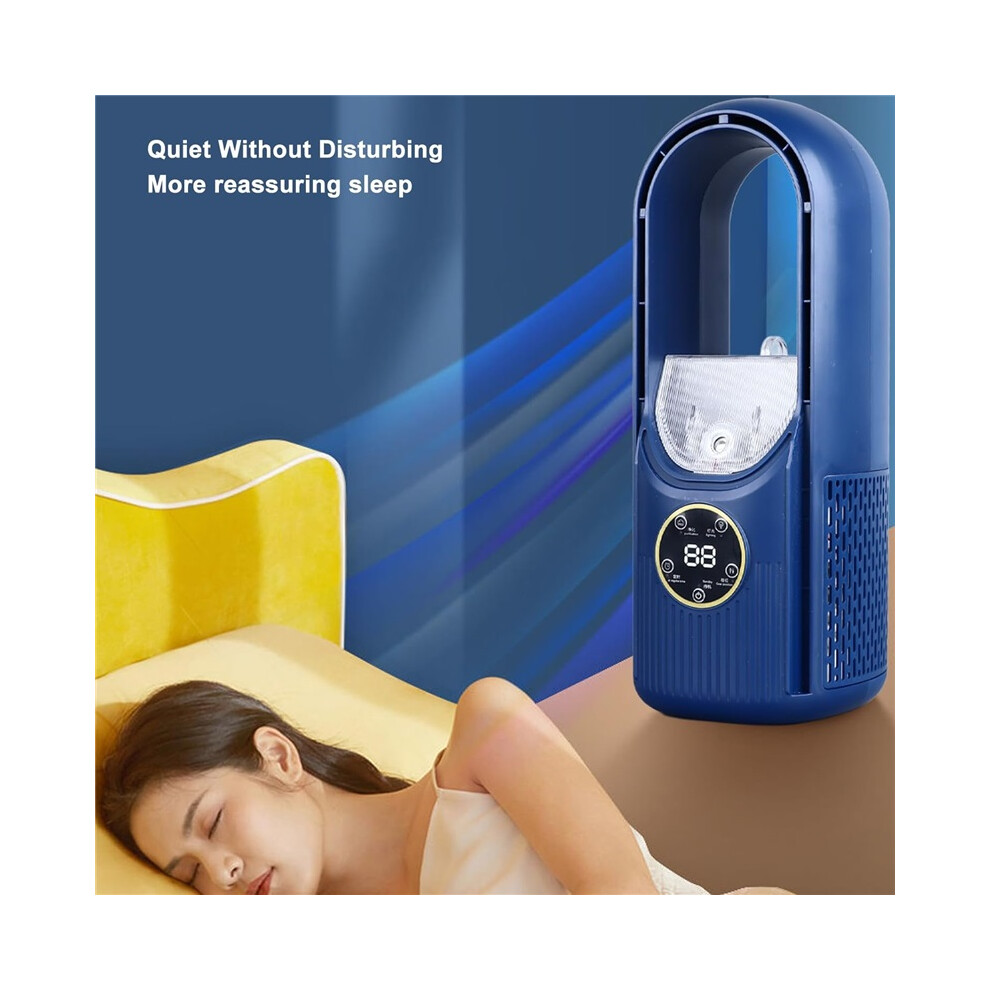 Bladeless Tower Desk Fan 3 In 1 Cooling Fan Humidifier 6 Speed Timer Blue 8584618871426