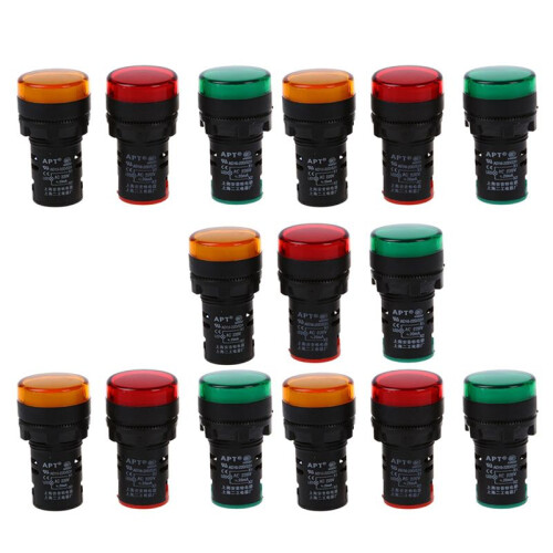 Red, Yellow-Green Light Lamp 22 mm LED  Display Panel AC 220 V 15 Pcs