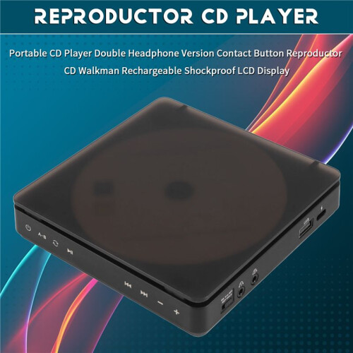 Portable CD Player Double Headphone Version Contact Button Reproductor CD Walkman Rechargeable Shockproof LCD Display 1