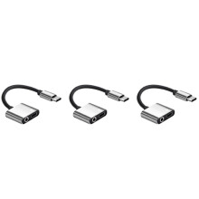 3X 2 In1 Type-C to 3.5mm Headphone Jack Adaptor/Connector Charger, Earphone Aux Audio & Charge Adaptor Silver