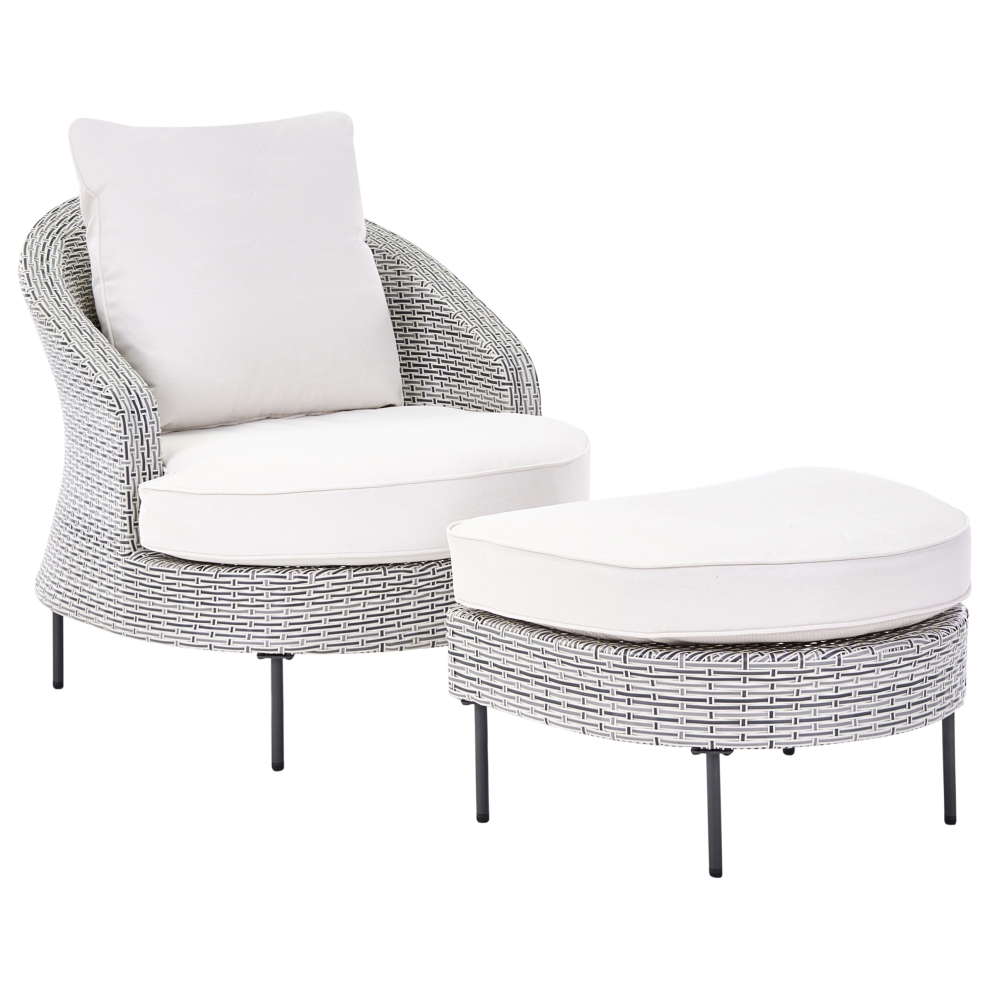 Beliani Garden Armchair With Ottoman Arcille Pe Rattan Grey