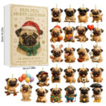 (Pug)Jolie boîte aveugle calendrier de l'avent de Noël acrylique animal avec compte à rebours 24 jours