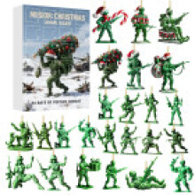 (Style B)Calendrier de l'Avent de Noël Boîte Aveugle avec Ornements Personnage Armée Vert Acrylique