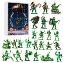 (Style F)Calendrier de l'Avent de Noël Boîte Aveugle avec Ornements Personnage Armée Vert Acrylique