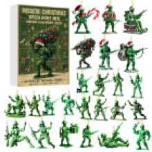 (Style A)Calendrier de l'Avent de Noël Boîte Aveugle avec Ornements Personnage Armée Vert Acrylique