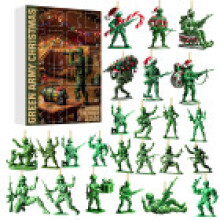 (Style D)Calendrier de l'Avent de Noël Boîte Aveugle avec Ornements Personnage Armée Vert Acrylique