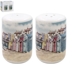 Salt & Pepper Shaker Set Mills Ceramic Sandy Bay Beach Seaside Coastal Design