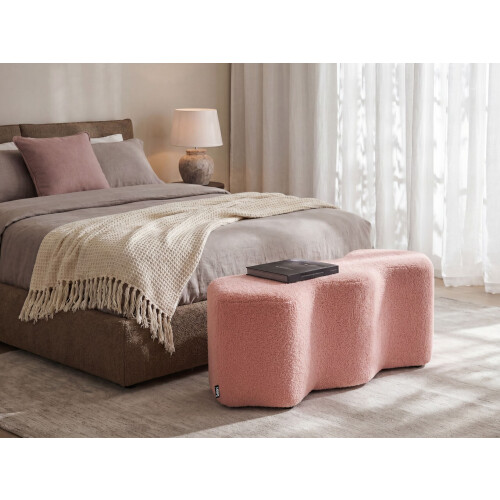 Beliani Upholstered Bench LITTLETON Boucle Pink 1
