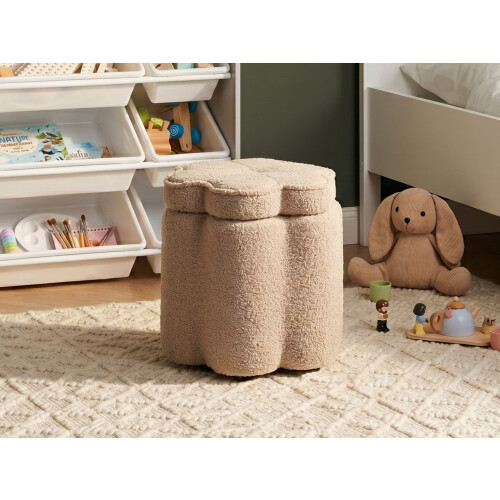 Beliani Kids Storage Pouffe FLOWER Boucle Beige Flower 1
