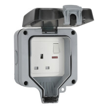 IP66 Outdoor Extension Lead 13A Rainproof Charging Socket Outdoor Socket Waterproof Box with Independent (UK Plug)