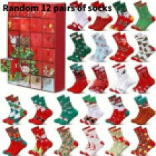 (Red 12)Chaussettes Noël Compte à rebours Calendrier Surprise Boîte Aveugle pour Adolescent Cadeau Festival