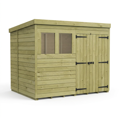 7 x 6 Pent Shed Tanalised (Double Door, With Windows) 1
