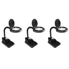 3pcs LED Magnifying Lamp 5X 10X Magnifier with Light Table and Desk Lamp Floor Stand Adjustable (Black) US PLUG