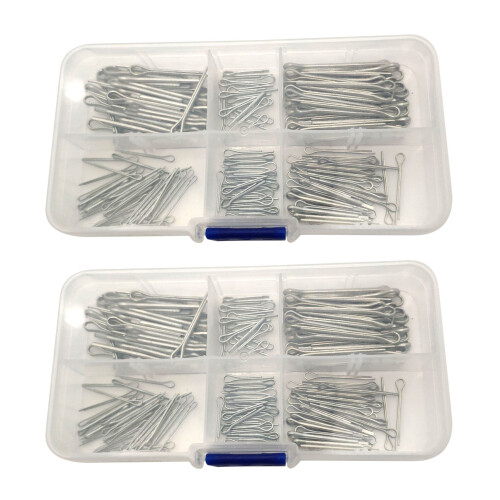 350Pc SPLIT PINS Cotter Fixings Set Assorted Sizes Zinc Plated Steel Hard Case 1