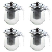 4X 350mL Heat-Resistant Clear Glass Teapot Stainless Steel Infuser Flower Tea Pot