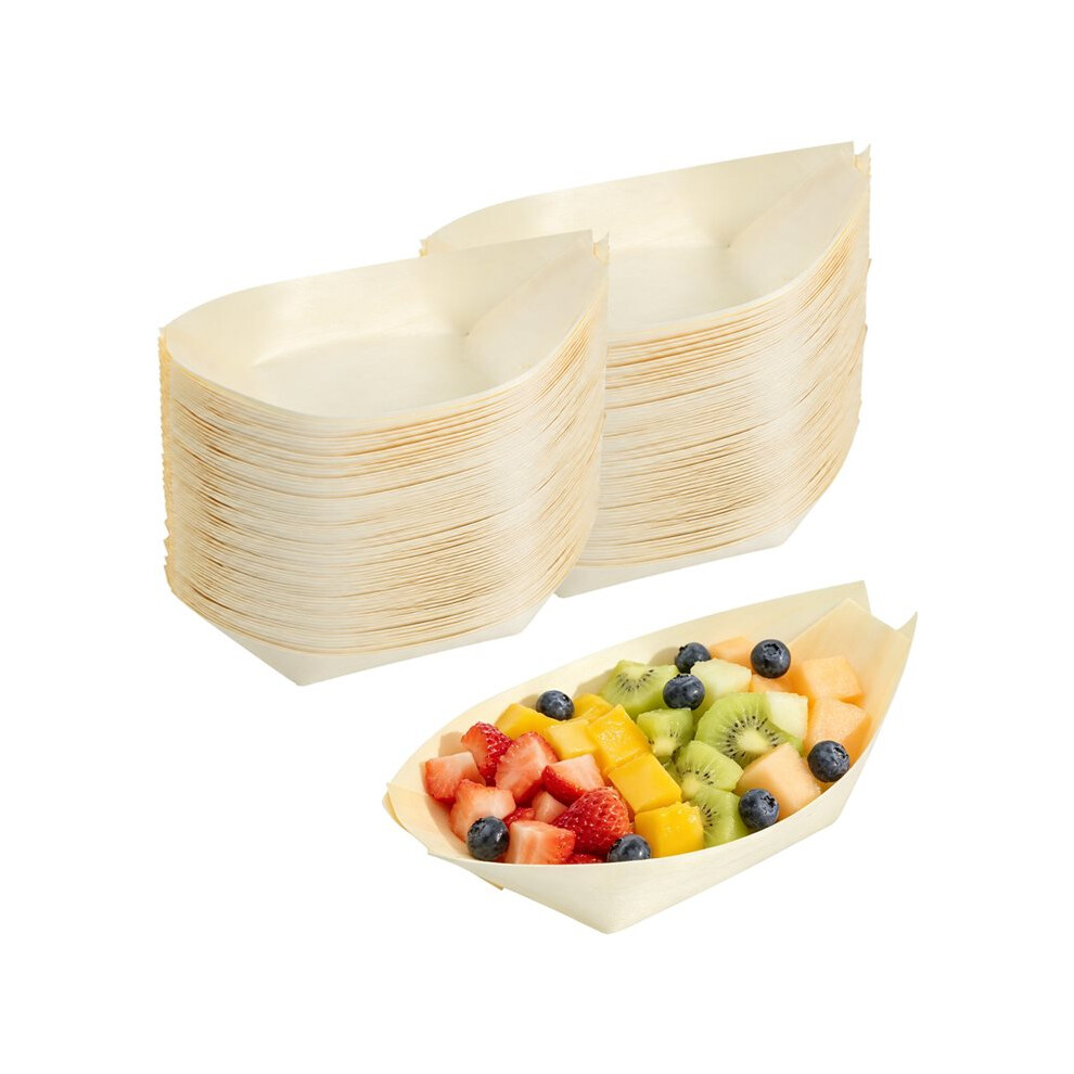 500 Pcs Disposable Wood Boat Plates Dishes 4 Inches Bamboo Plates Sushi Boat Disposable Bamboo Leaf Dish Serving Tray 6033044810711