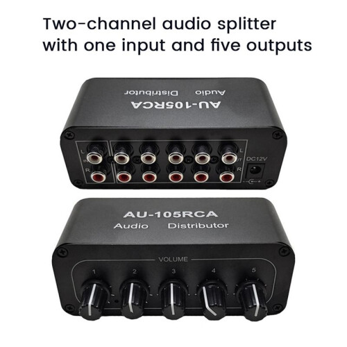 2X 5CH Audio Distributor Stereo Audio Mixer 1 Input 5 Output RCA Splitter for Power Amplifier Active Audio 2