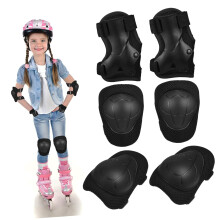Criança joelho cotovelo pulso almofada protetora equipamento conjunto saco de armazenamento, preto ciclismo skateboarding segurança guarda conjunto