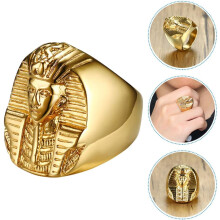 Men’s Gold Stainless Steel Egyptian Pharaoh Ring Size 10, Vintage Chic Finger Ring for Costume Party and Men’s Accessories