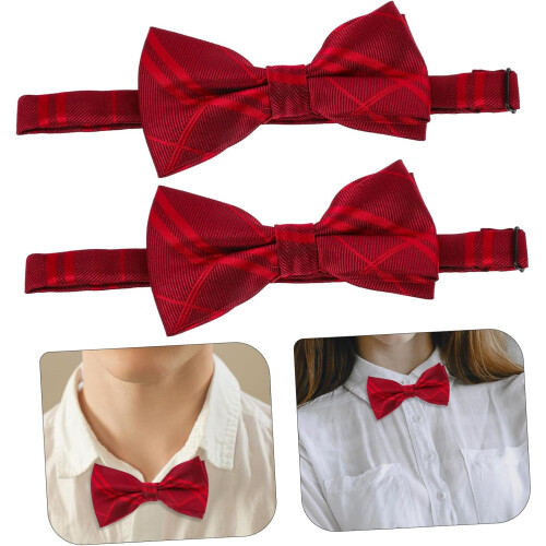 Adjustable Polyester Bow Tie for Men Plaid Double Bowknot Neck Accessory Durable Lightweight Design 2