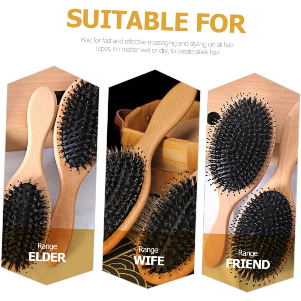Hkhbjs Boar Bristle Hairbrush And Large Wooden Paddle Comb With Cushion Base