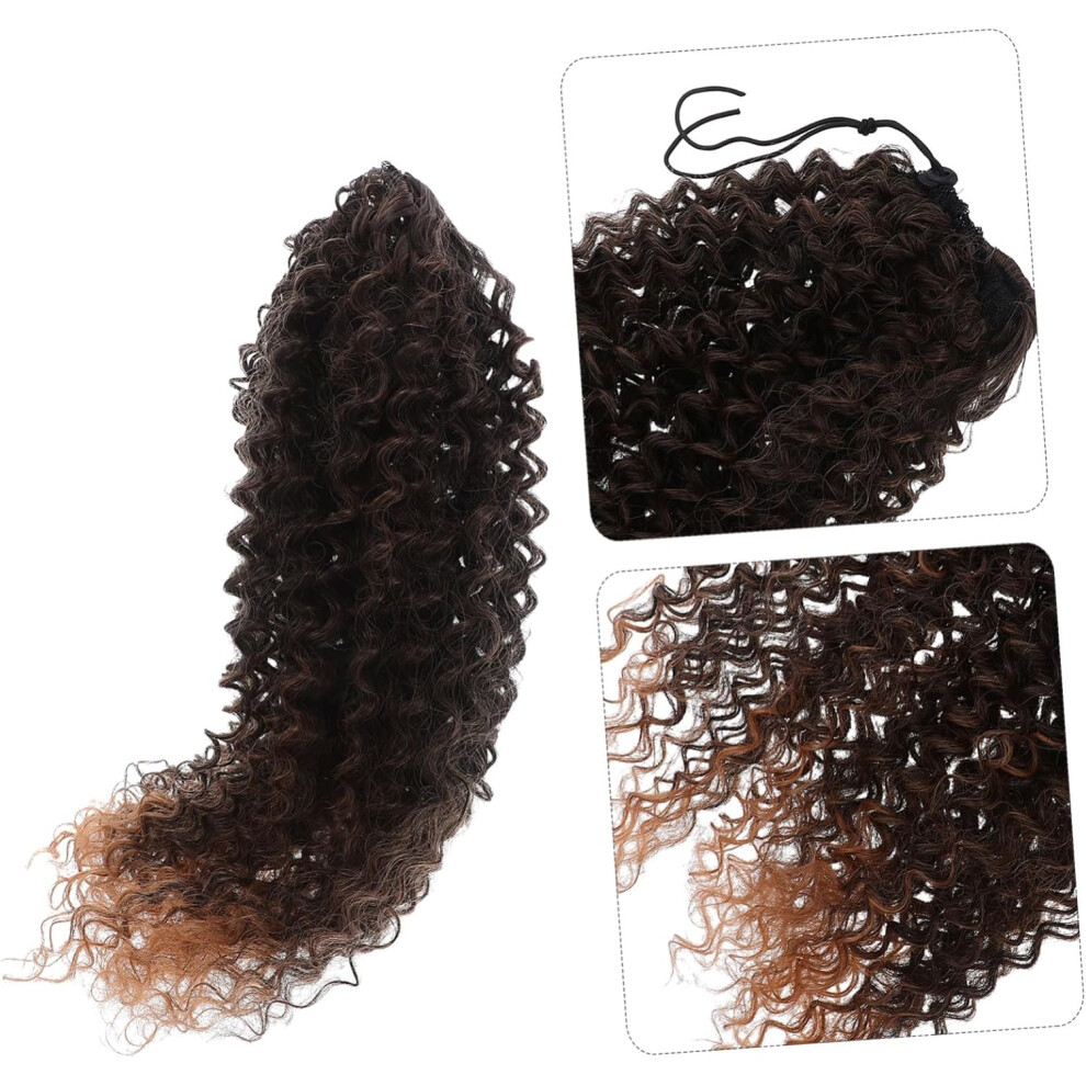 Hkhbjs Drawstring Fake Ponytail Highlights Curly Hair Synthetic Ponytail Bun Extension For Women Hair Extensions