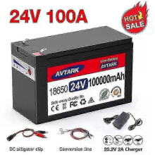 (24V 100A) High Current 24V 120Ah LiFePO4 Battery with BMS for Solar Panels, Electric Boats, RC Toys, and Camping Lights