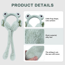 Cartoon Frog Plush Ear Muffs with Moving Ears Green and for Winter Outdoor Use