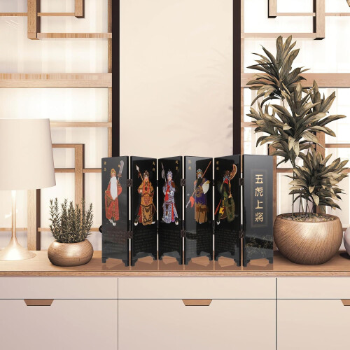 Mini Screen Divider Wooden Foldable Traditional Chinese Panel Screen Versatile Desktop Room Decor for Home